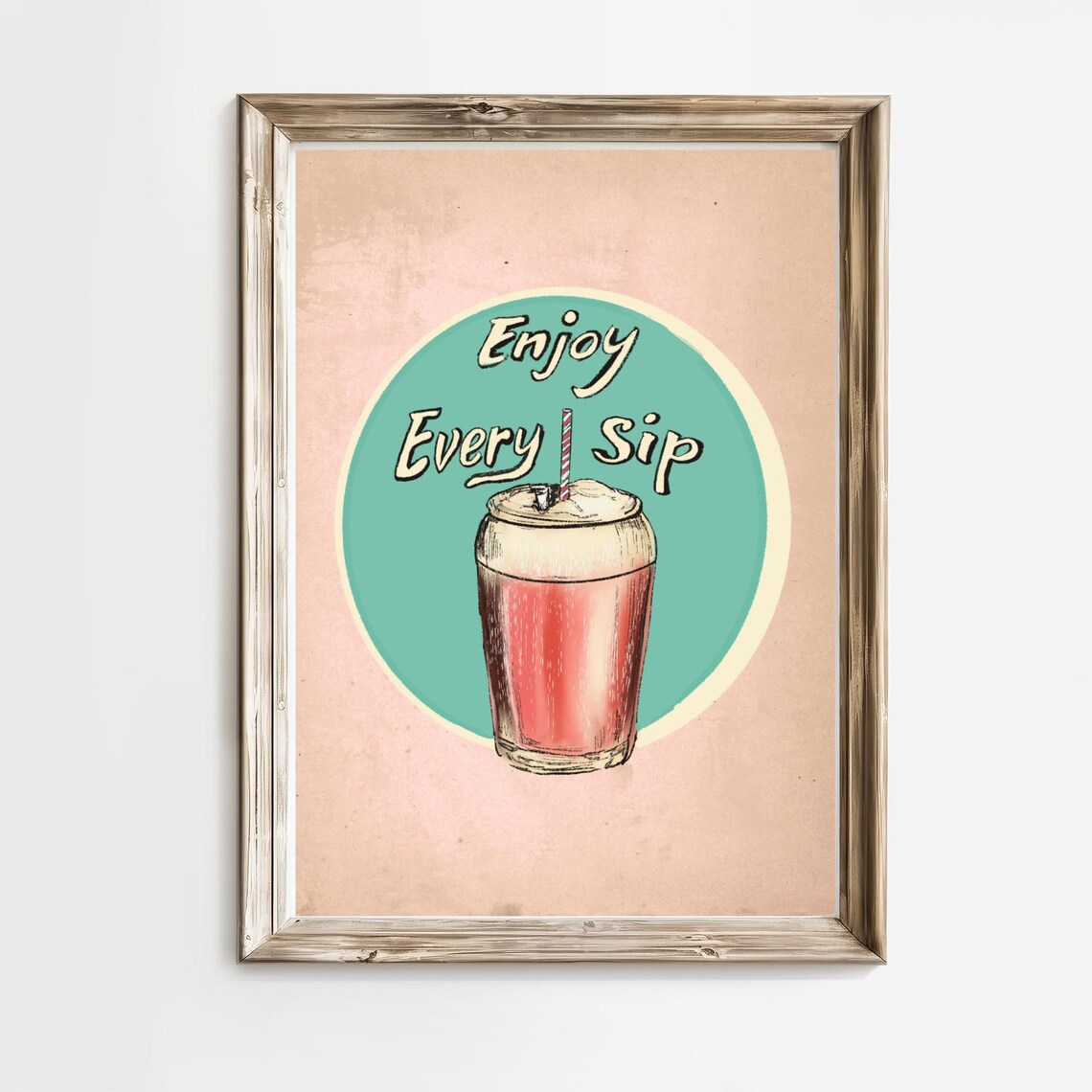 Cute Enjoy Every Sip Soda Fountain Drink Retro Pink Diner Poster