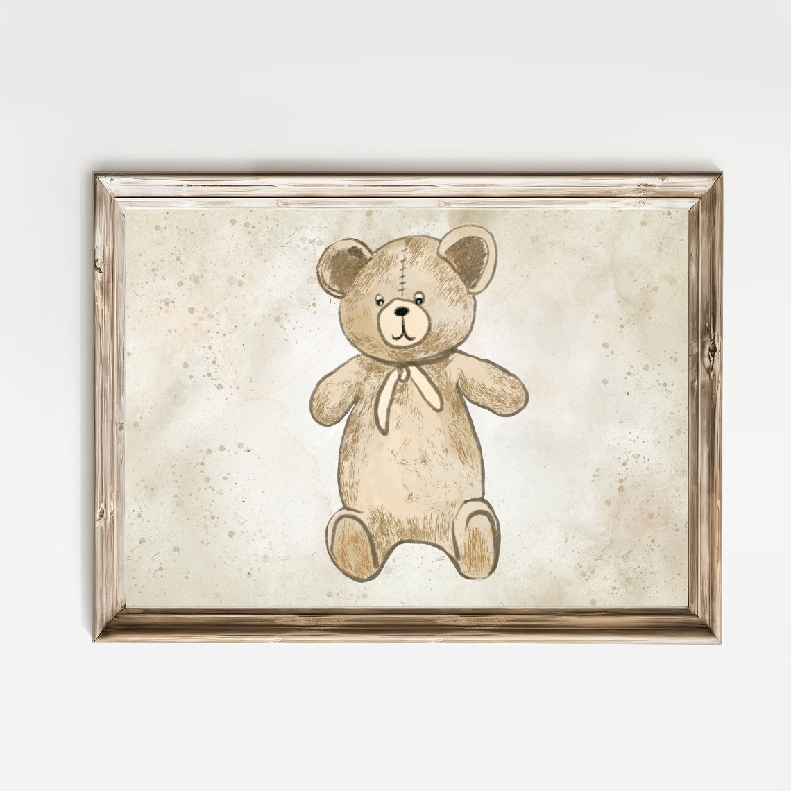 Standing Vintage Teddy Bear With Neck Bow Sepia Sketch Poster