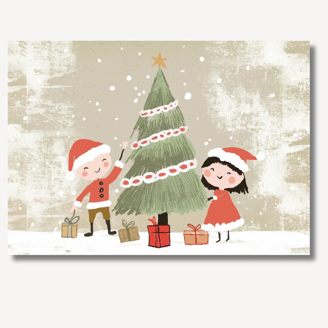 Kids Decorating Christmas Tree Santa Costumes Gifts Holiday Poster - Image 2