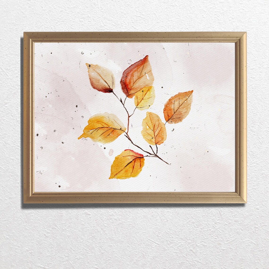 Golden Autumn Leaf Sprig Branch Watercolor Minimalist Fall Poster - Image 3