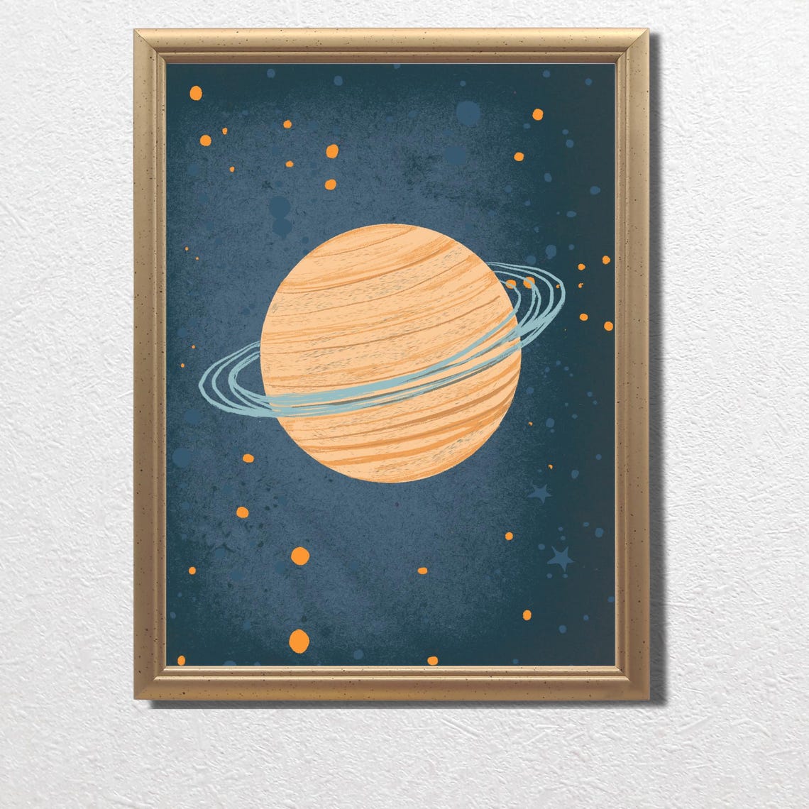 Retro Vintage Orange Ringed Planet Nursery Outer Space Print - Image 3