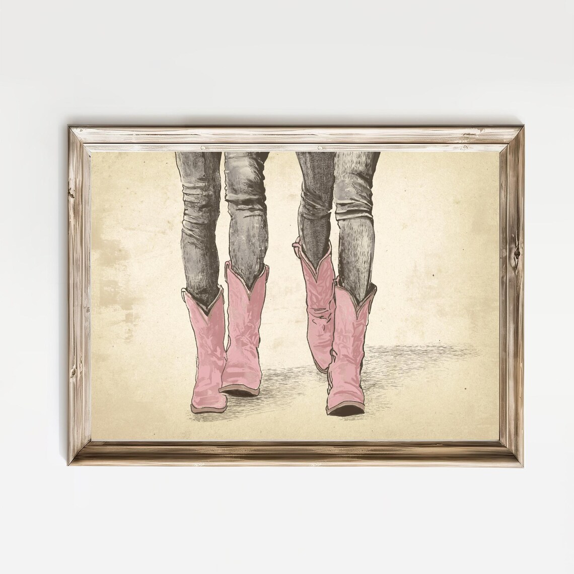 Pink Cowboy Boots with Jeans Vintage Western Sketch Art Print