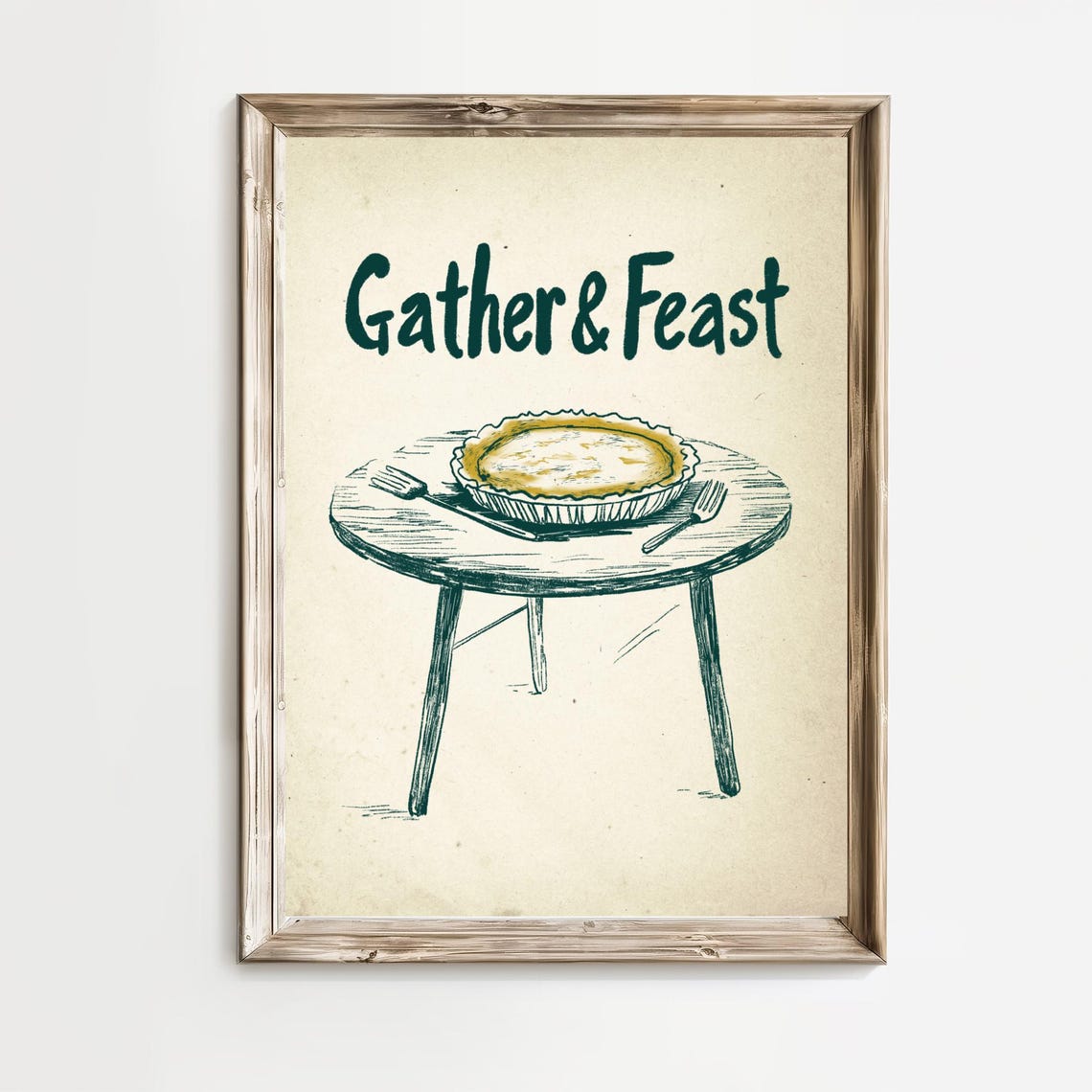 Gather And Feast Pumpkin Pie Sketch Rustic Thanksgiving Poster