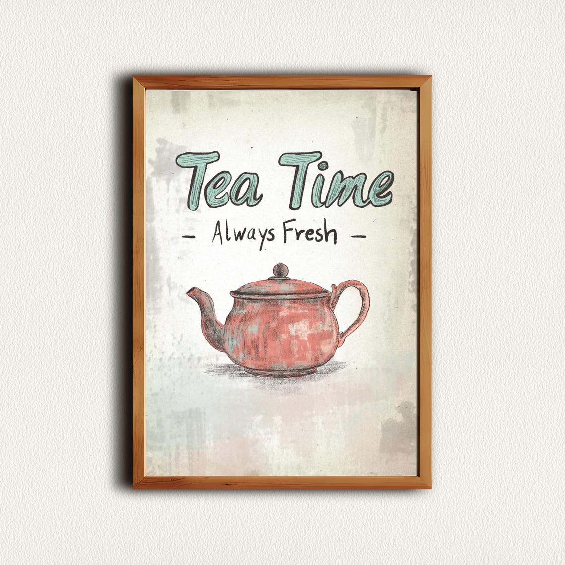Tea Time Always Fresh Vintage Red Teapot Country Kitchen Poster - Image 4