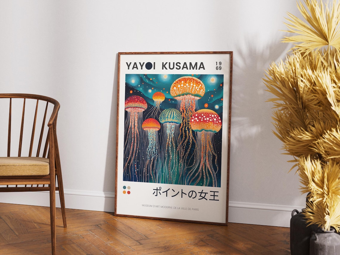 Yayoi Kusama Jellyfish Abstract Poster, Psychedelic Dots