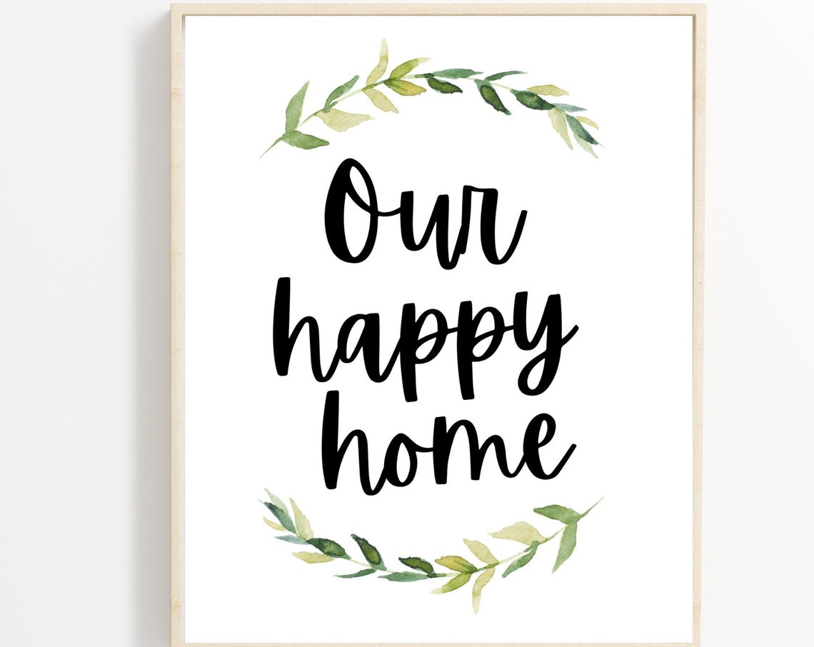 Our Happy Home Watercolor Greenery Wreath Quote Home Wall Poster