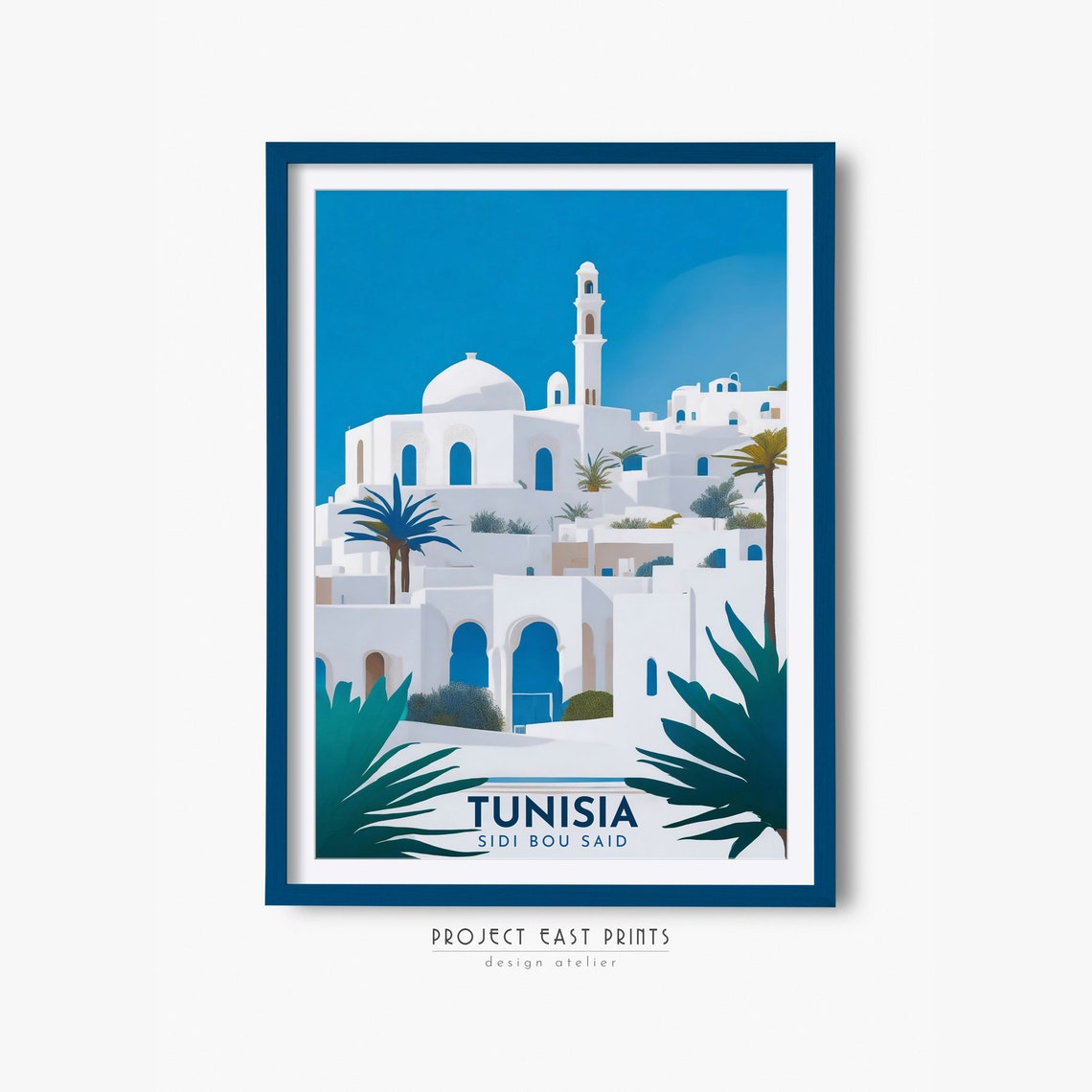Tunisia Sidi Bou Said Blue White Village Retro Travel Poster