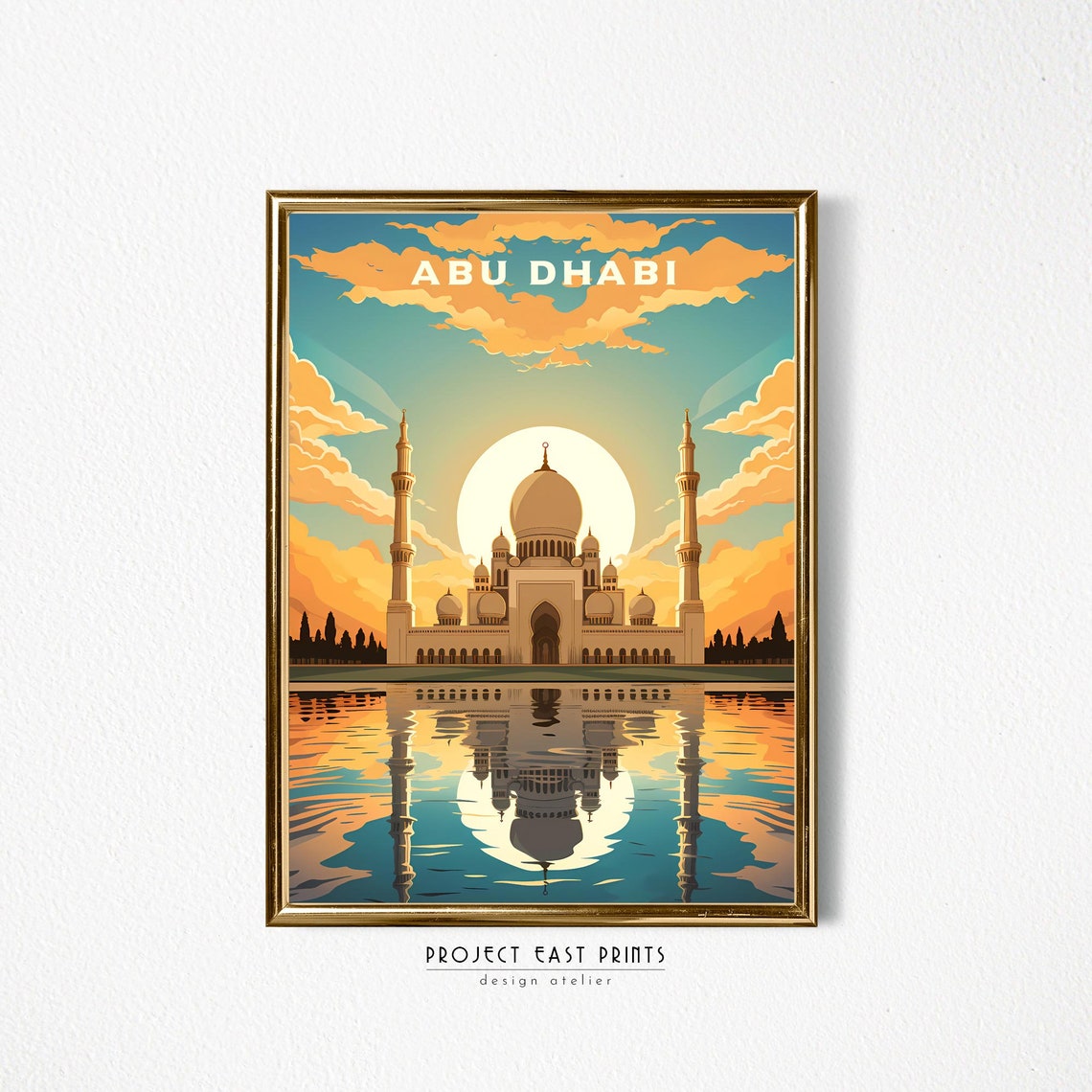 Abu Dhabi Grand Mosque Sunset Water Reflection Travel Poster - Image 2