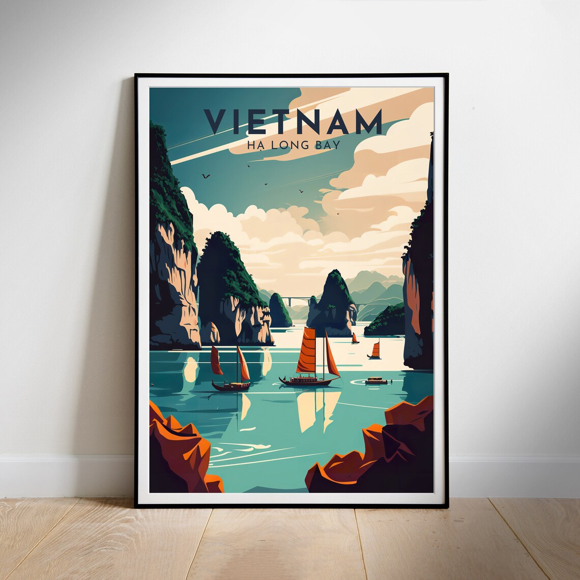 Vietnam Retro Travel Poster, Ha Long Bay