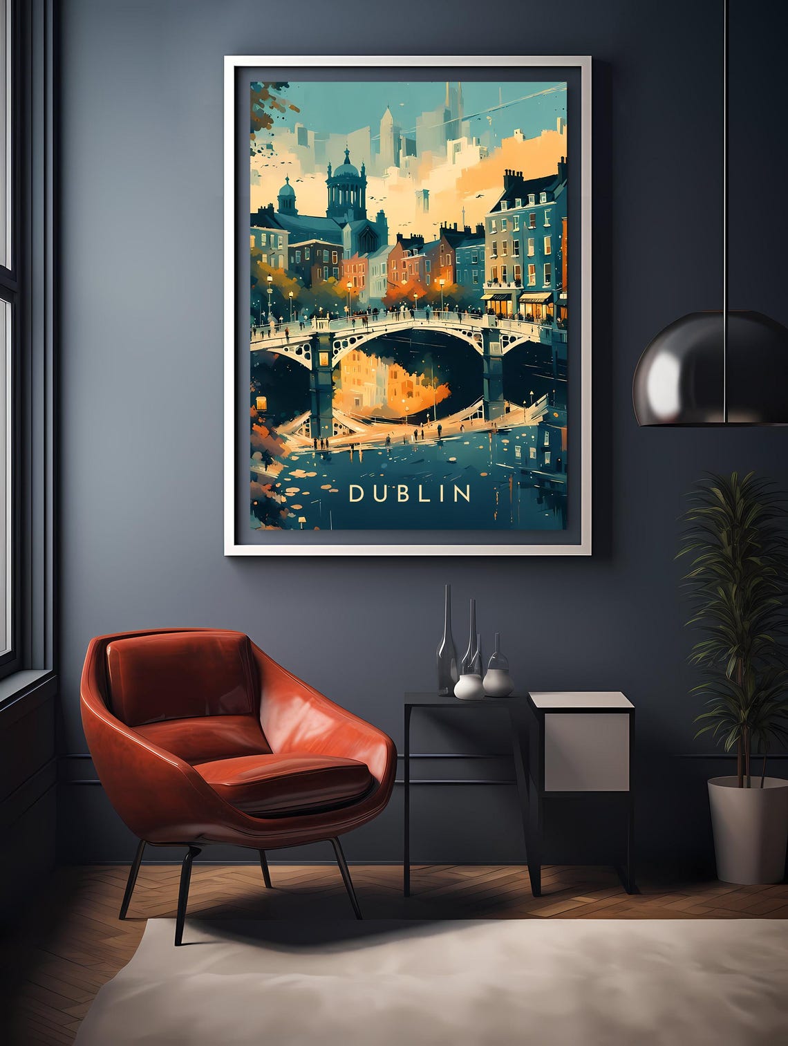 Dublin Ha'penny Bridge River Liffey Retro Ireland Travel Poster - Image 2