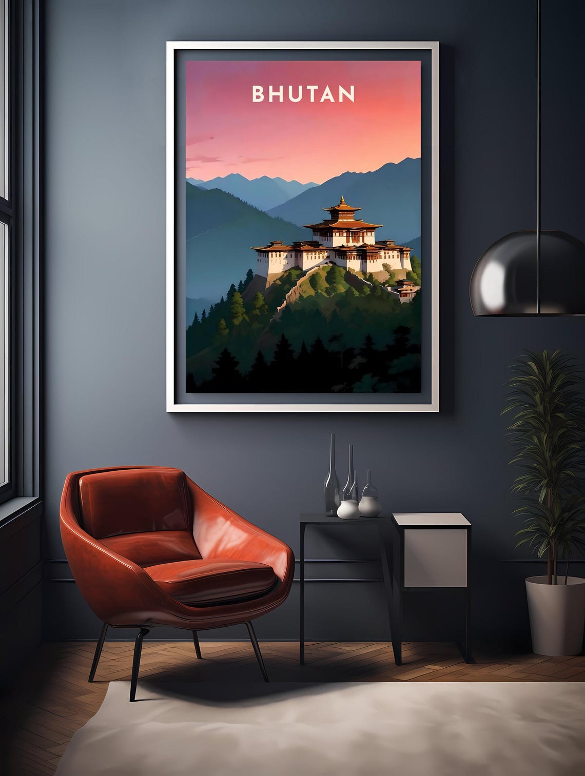 Bhutan Himalayan Monastery Sunset Mountain Peaks Travel Poster - Image 2