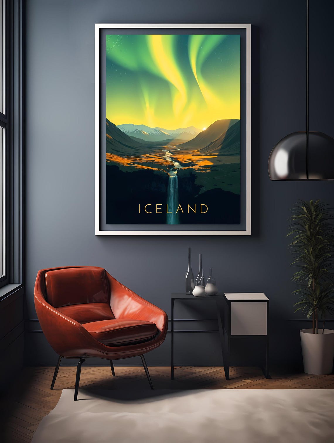 Iceland Northern Lights Waterfall Aurora Night Travel Poster - Image 2
