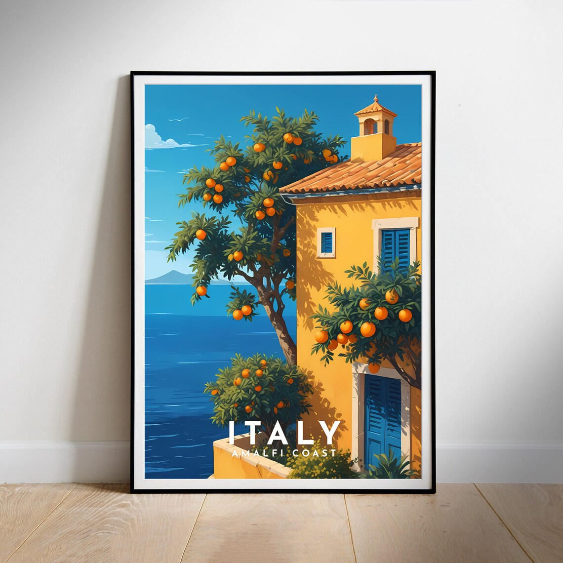 Italy Amalfi Coast Orange Tree Villa Sea View Retro Travel Poster - Image 2