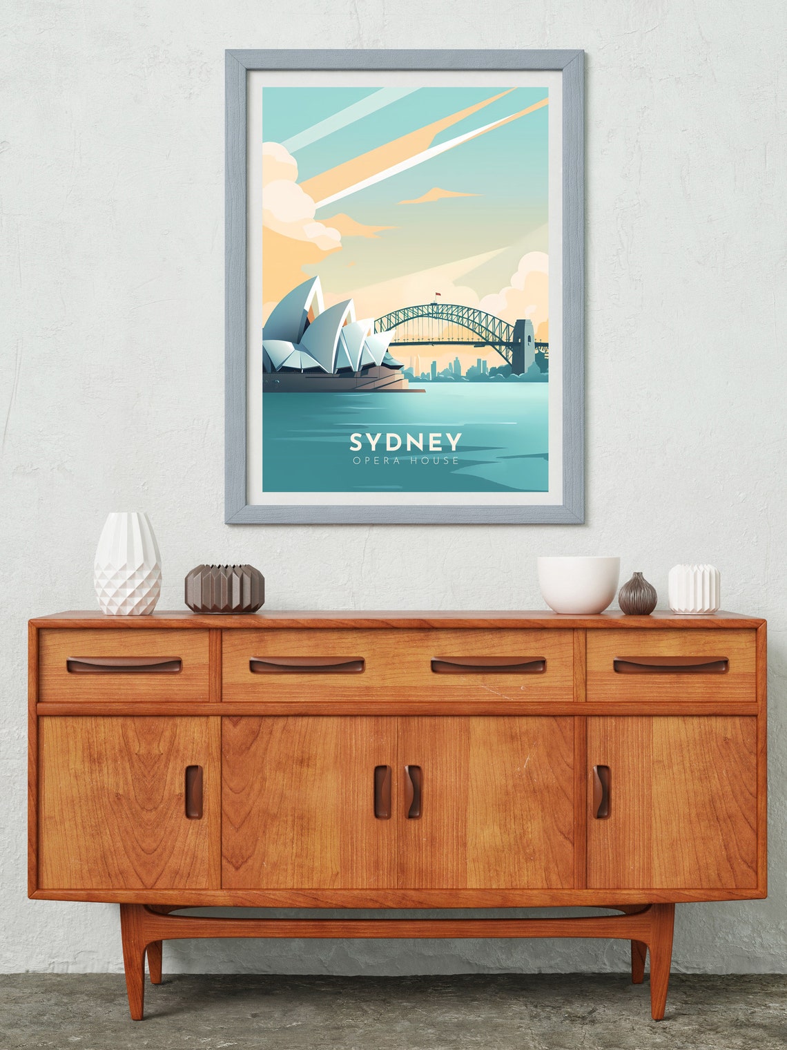 Sydney Opera House Retro Harbour Bridge Cityscape Travel Poster - Image 2