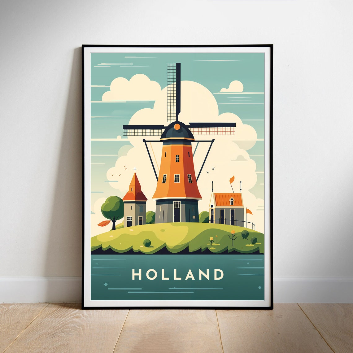 Holland Dutch Windmill Village Retro Netherlands Travel Poster - Image 2