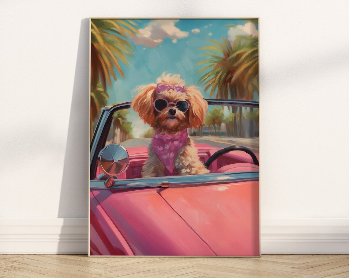 Preppy Cavapoo Retro Puppy Poster, Girly Decor - Image 5