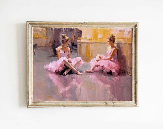 Ballerinas In Dressing Room Vintage Wall Art Print Preppy Room Decor Girly Pink Vintage Aesthetic Painting Ballet Dance Poster