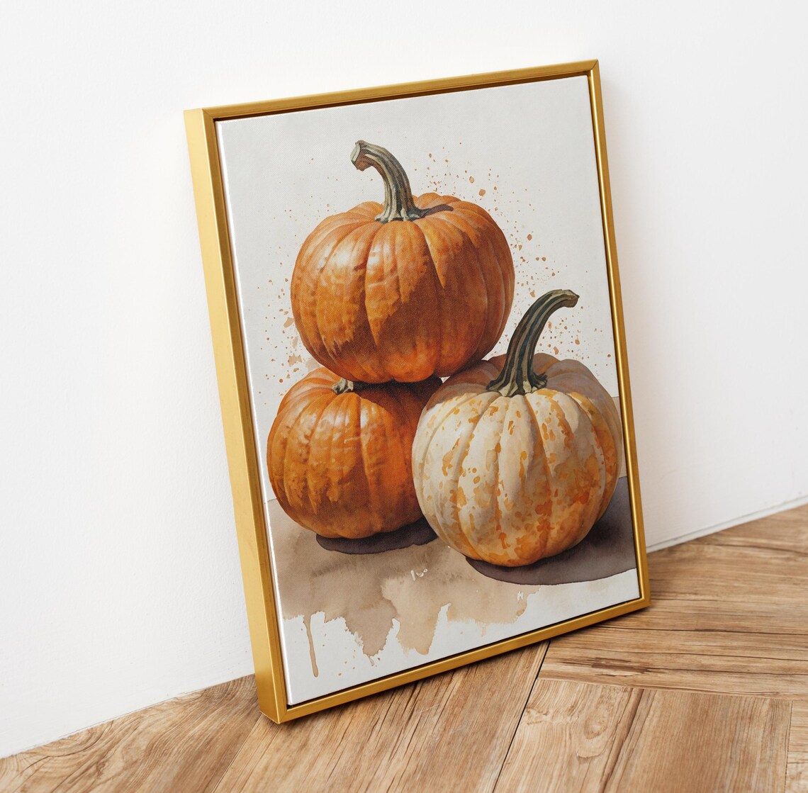 Three Pumpkins Watercolor Still Life Fall Autumn Harvest Wall Art - Image 6