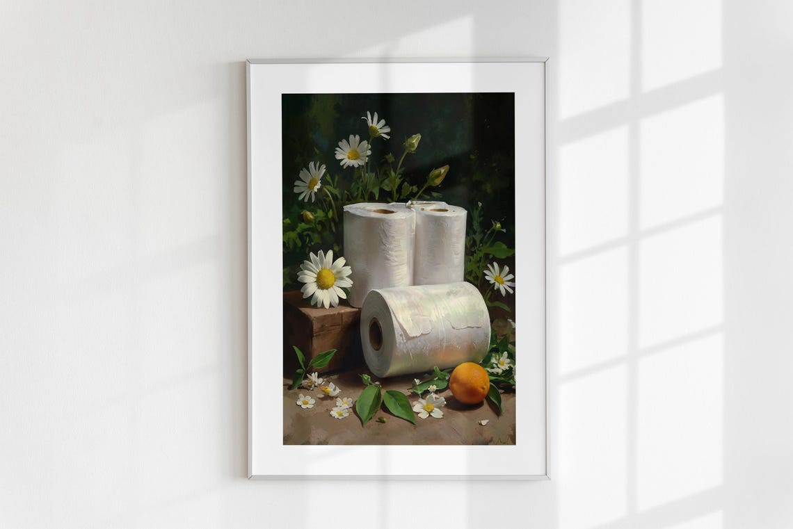 Toilet Paper Rolls With Daisies Funny Bathroom Still Life Art Poster - Image 6