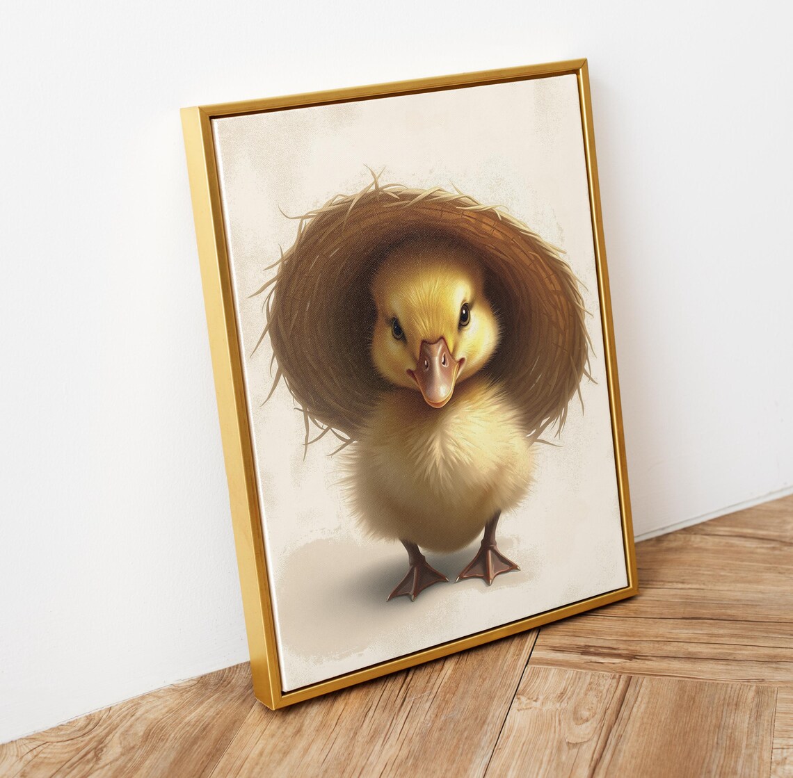 Cute Baby Duck Wearing Straw Hat Nursery Farmhouse Wall Art Print - Image 5