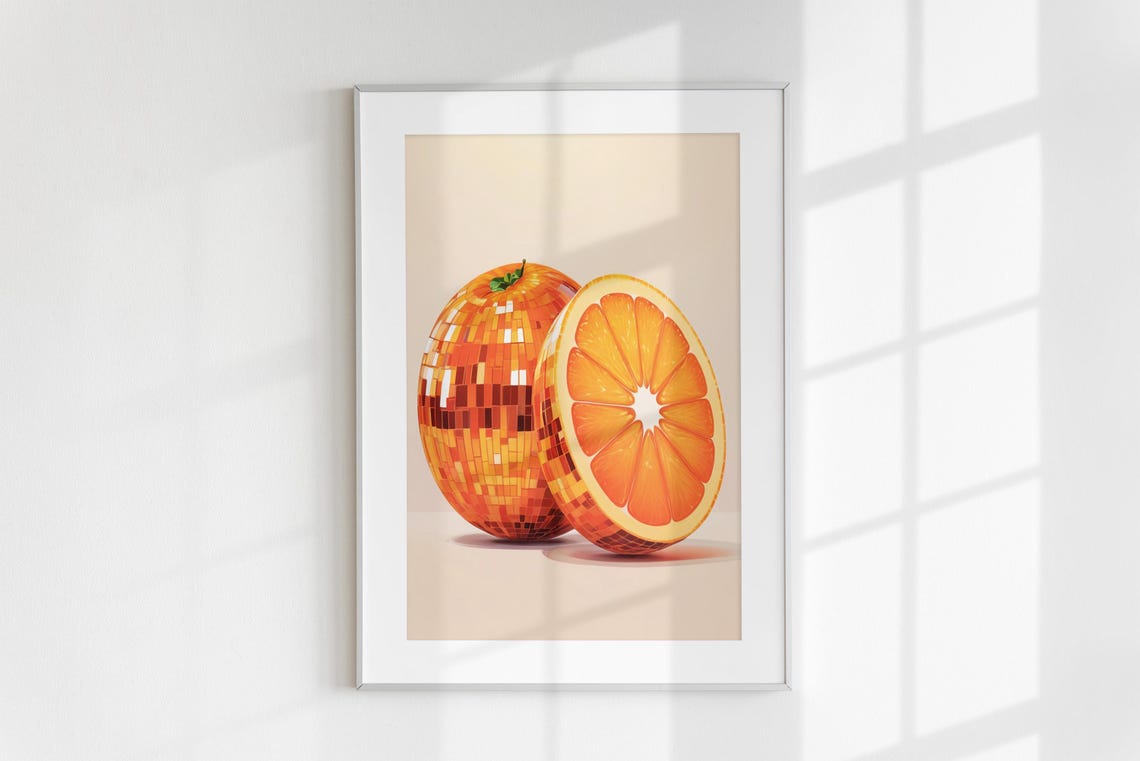 Disco Ball Orange Fruit Mirror Tile Retro Dopamine Kitchen Poster - Image 6