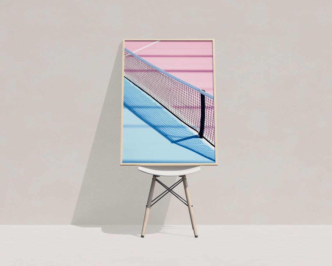 Tennis Net Shadow Pink Blue Court Minimalist Modern Sports Poster - Image 4