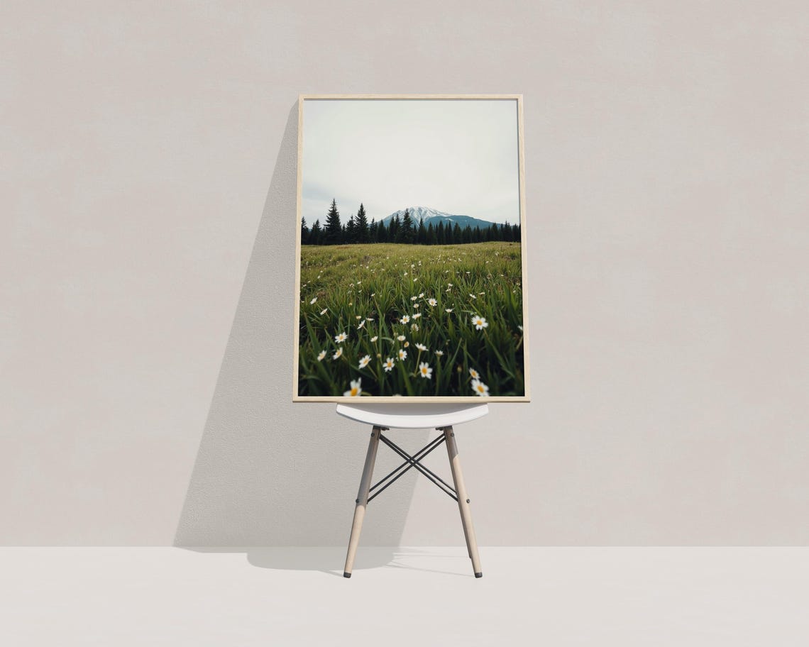 Wildflower Meadow Daisy Field Snow Capped Mountain Pine Forest Poster - Image 3