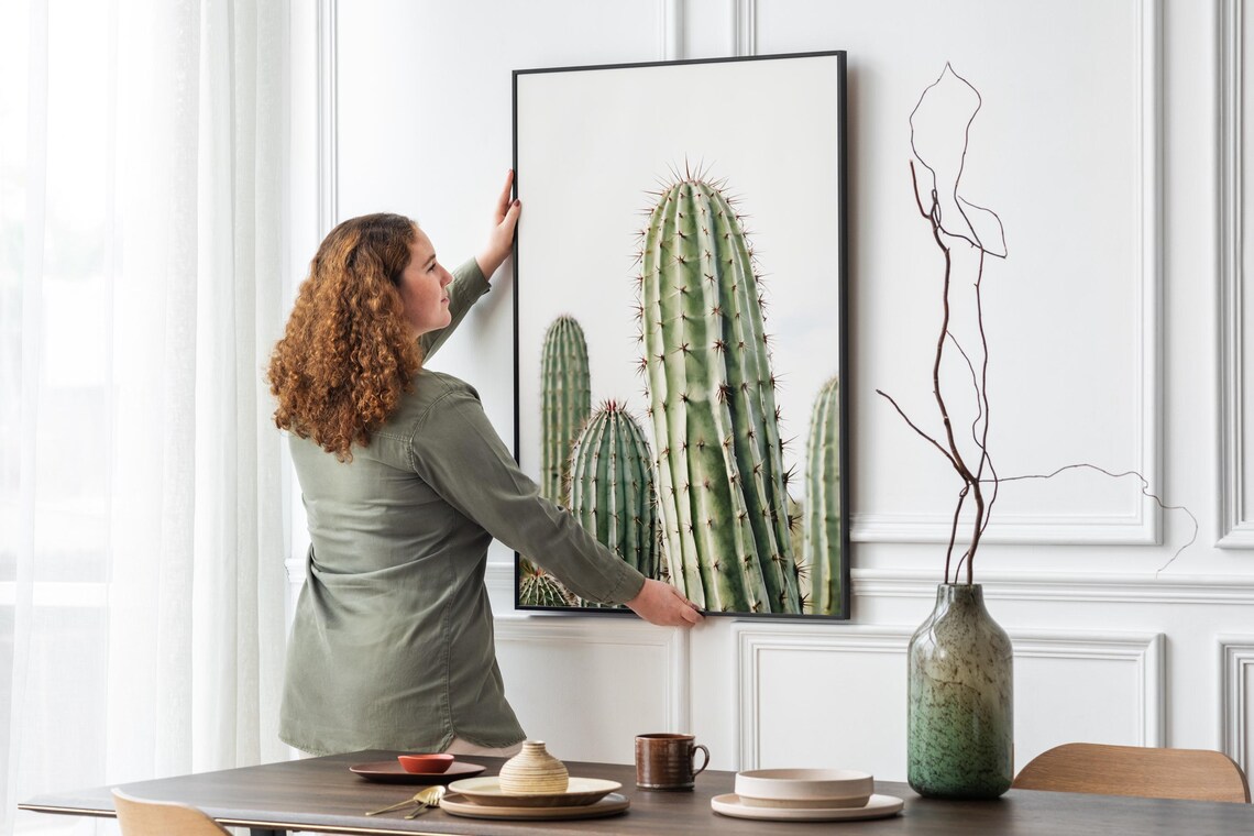 Tall Columnar Cactus Green Spines Minimalist Desert Photo Poster - Image 4