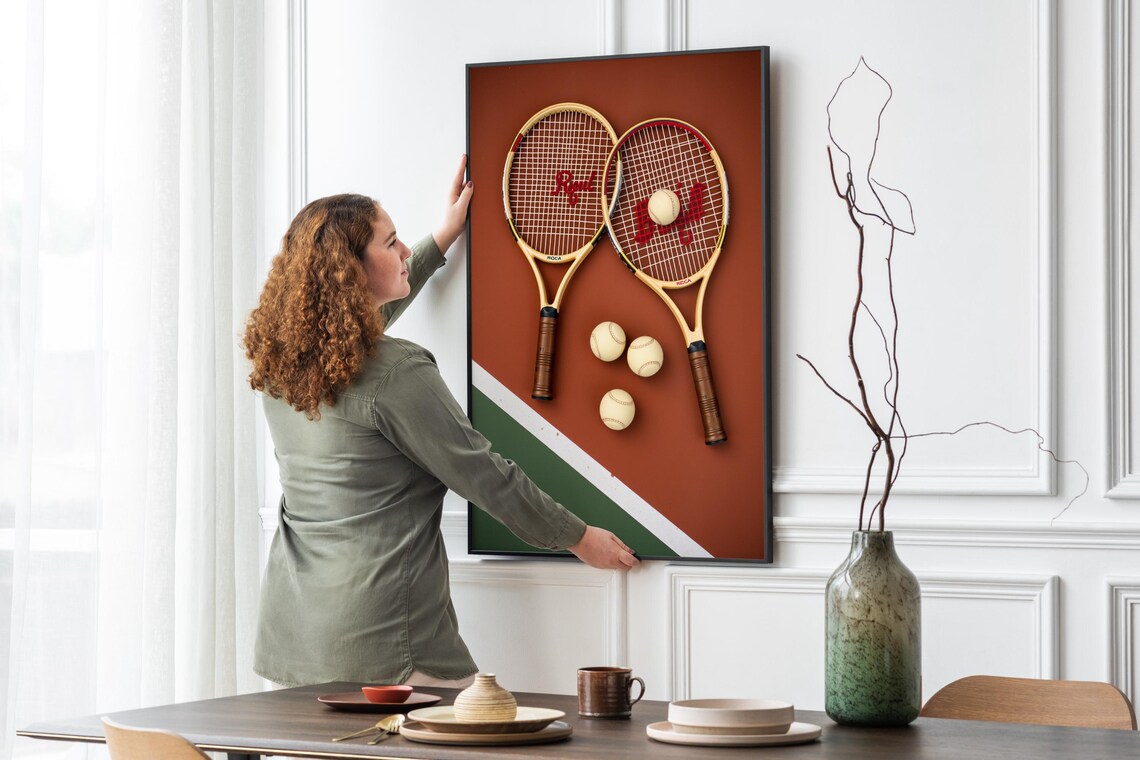 Vintage Wooden Tennis Rackets Crossed Clay Court Balls Sports Poster - Image 4