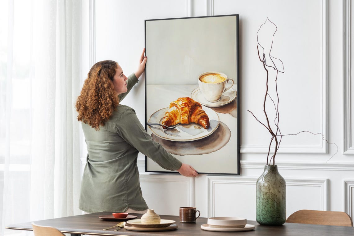 Croissant And Latte Coffee Cup Watercolor Kitchen Breakfast Print - Image 5