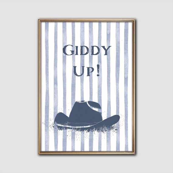 Vintage Giddy Up Cowboy Hat Quote Blue Striped Western Poster