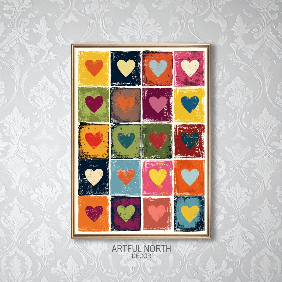 Hearts Vintage Painting, Wall Art Print