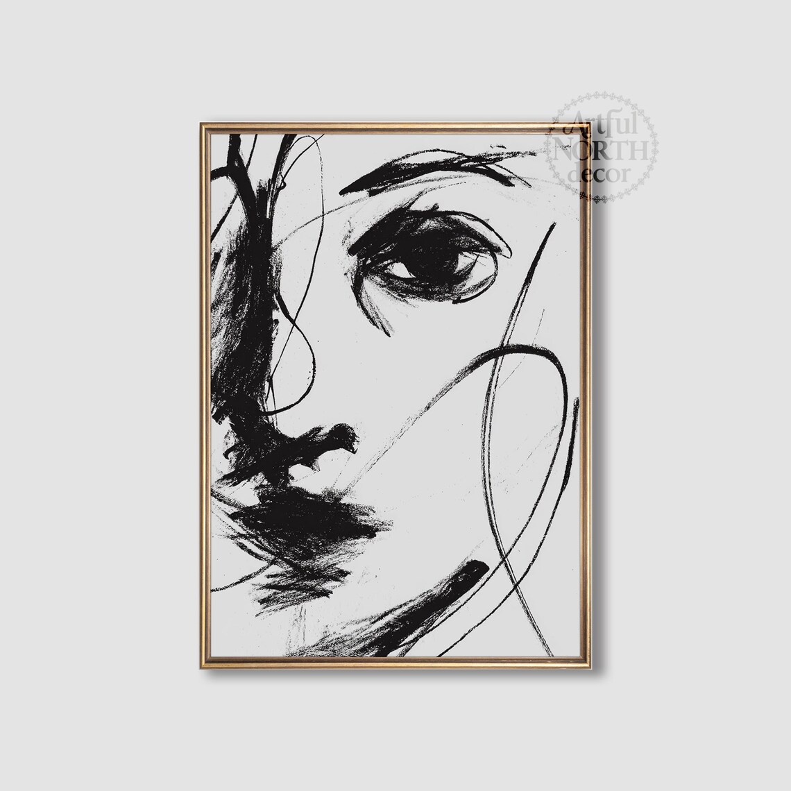 Abstract Woman Face Sketch Black Ink Minimalist Line Art Poster