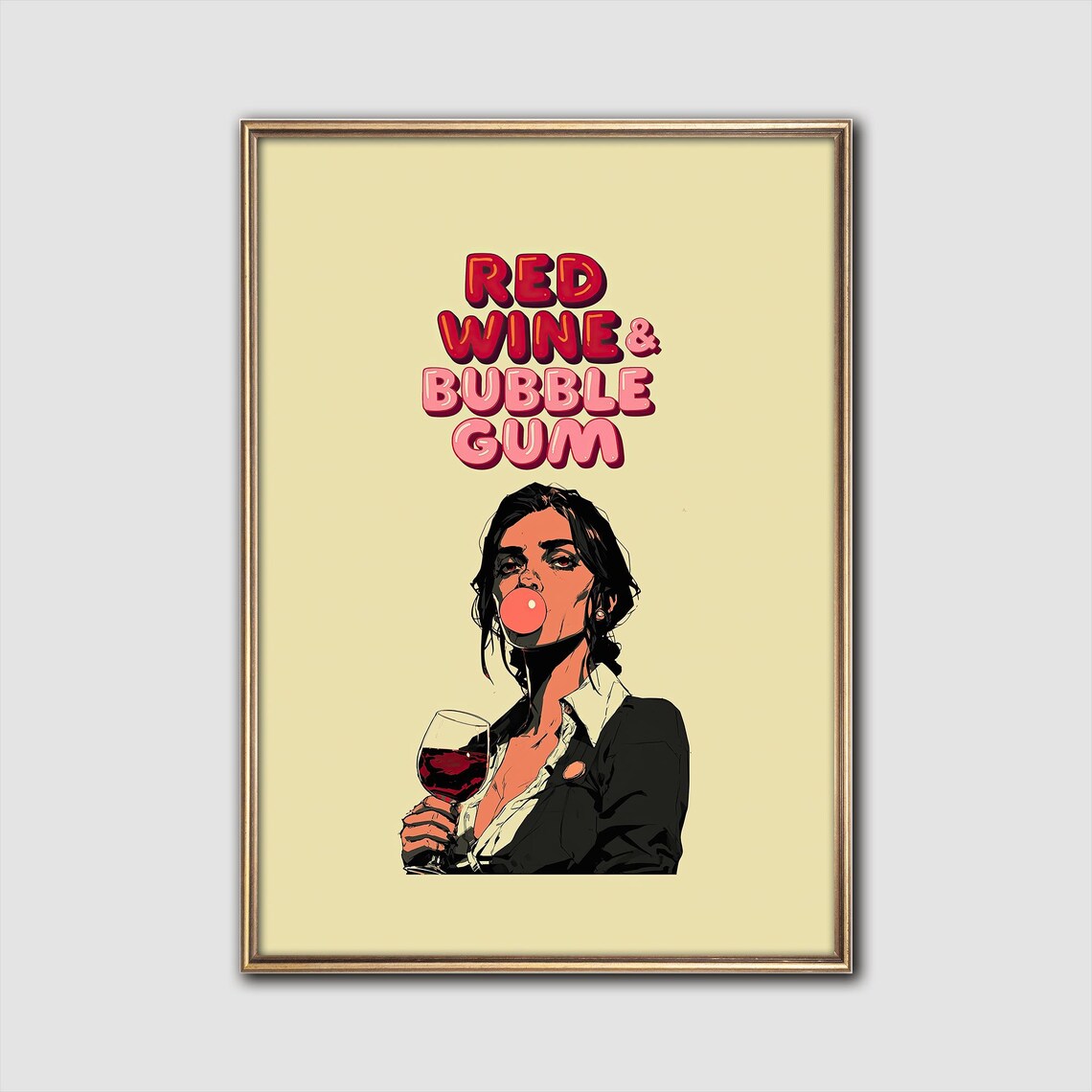 Red Wine And Bubble Gum Retro Pop Art Woman Kitchen Wall Art