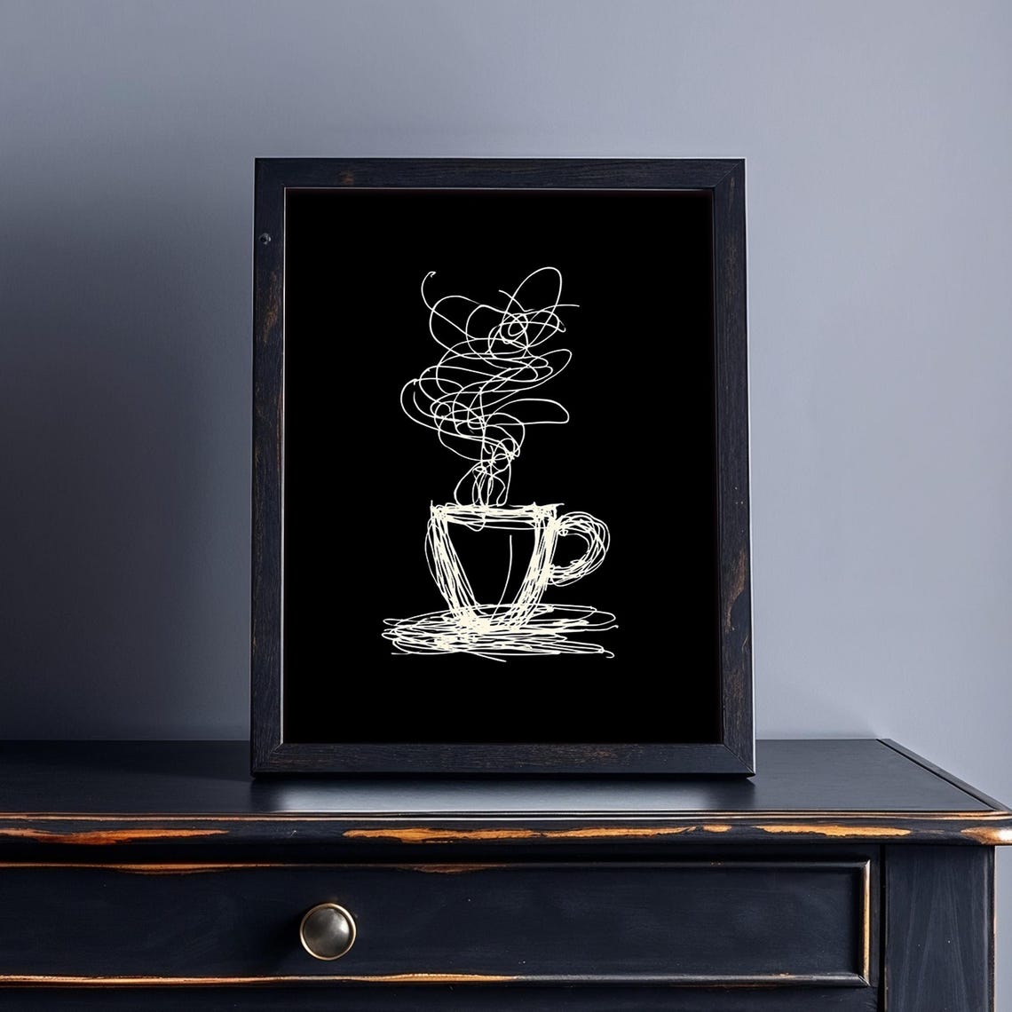 Scribbled Steam Abstract Coffee Cup Art Print