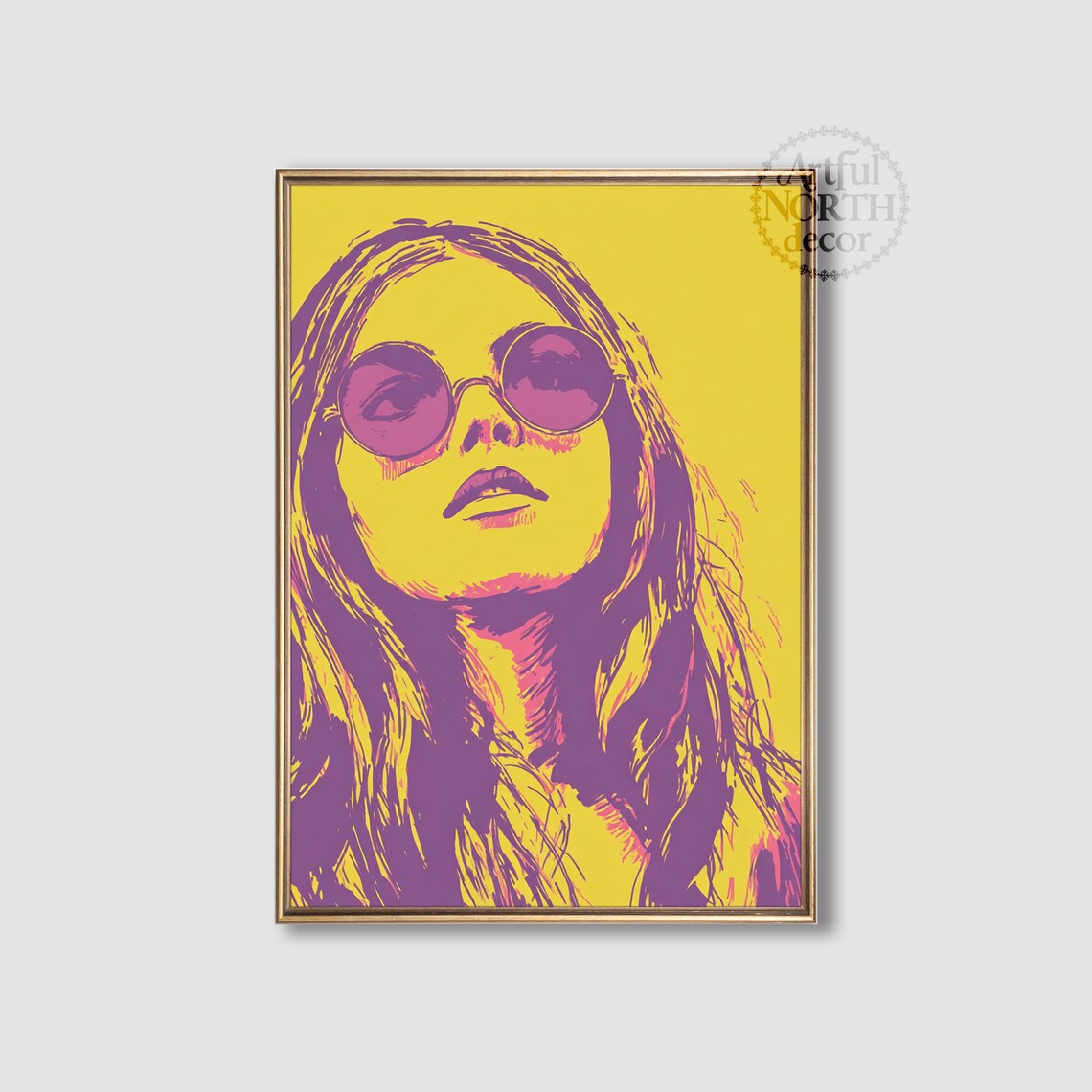 Woman In Round Sunglasses Neon Pop Art Yellow Purple Portrait Poster