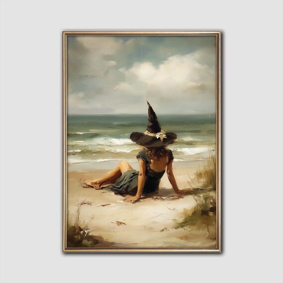 Witch Beach Print Whimsigoth Sunbathing Art