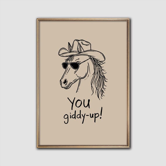 Funny Horse Cowboy Art Print Western Decor