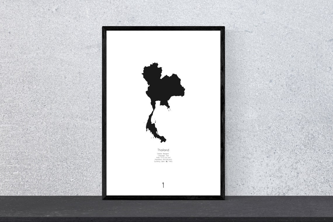 Thailand Country Map Outline Minimal Black Silhouette Art Poster