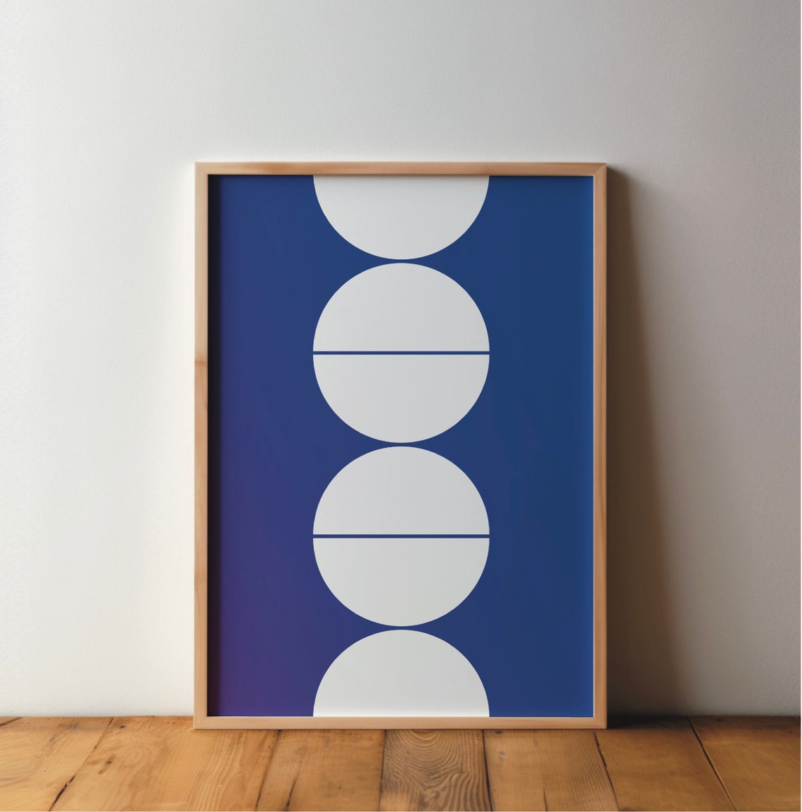 Navy Blue and White Circles Minimalist Geometric Deco Art Poster