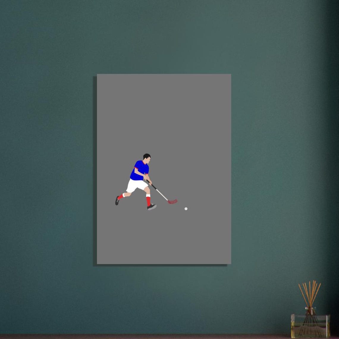 Minimalist Floorball Player in Motion Gray Sports Illustration Poster