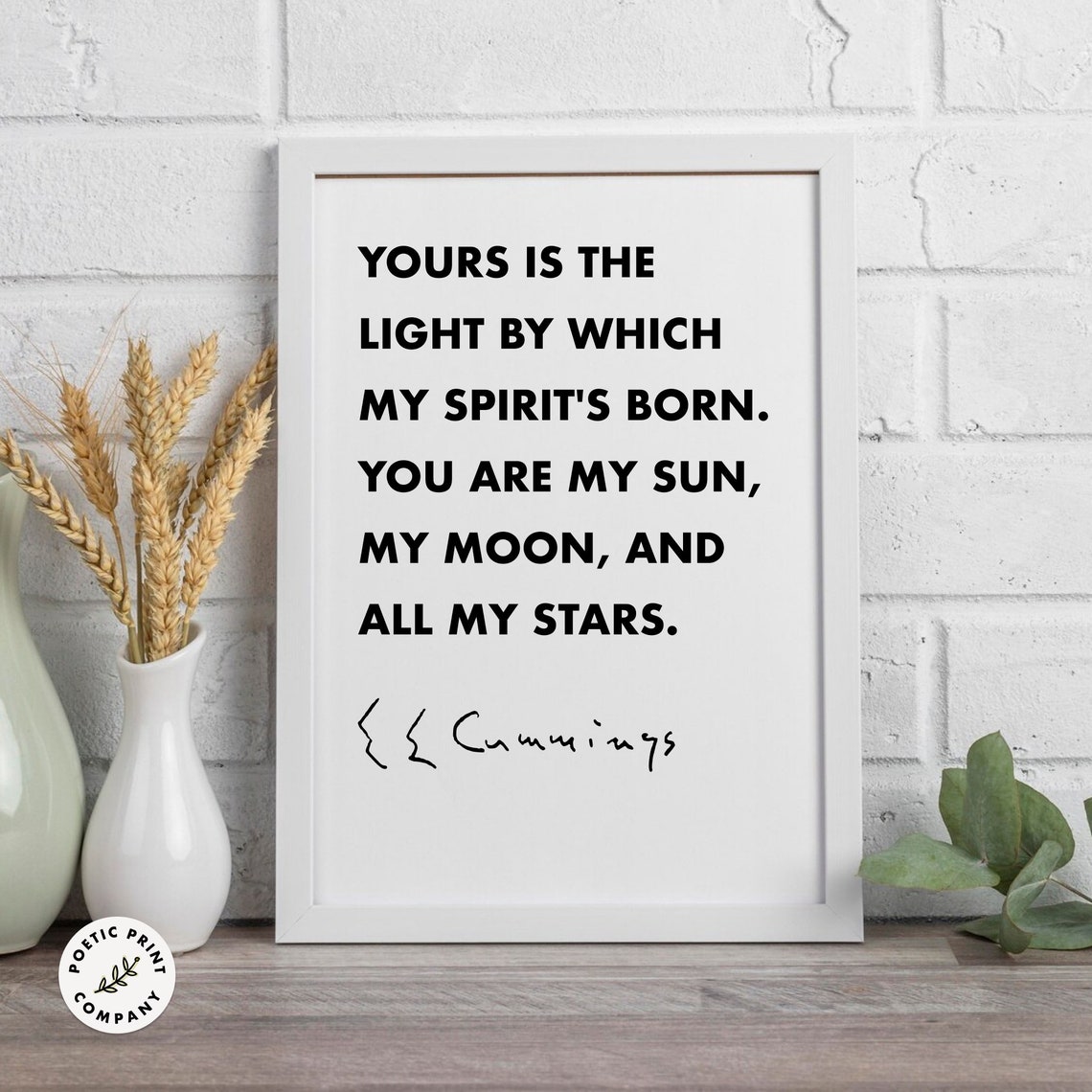 E E Cummings Yours Is The Light My Sun Moon Stars Love Poem Poster - Image 3