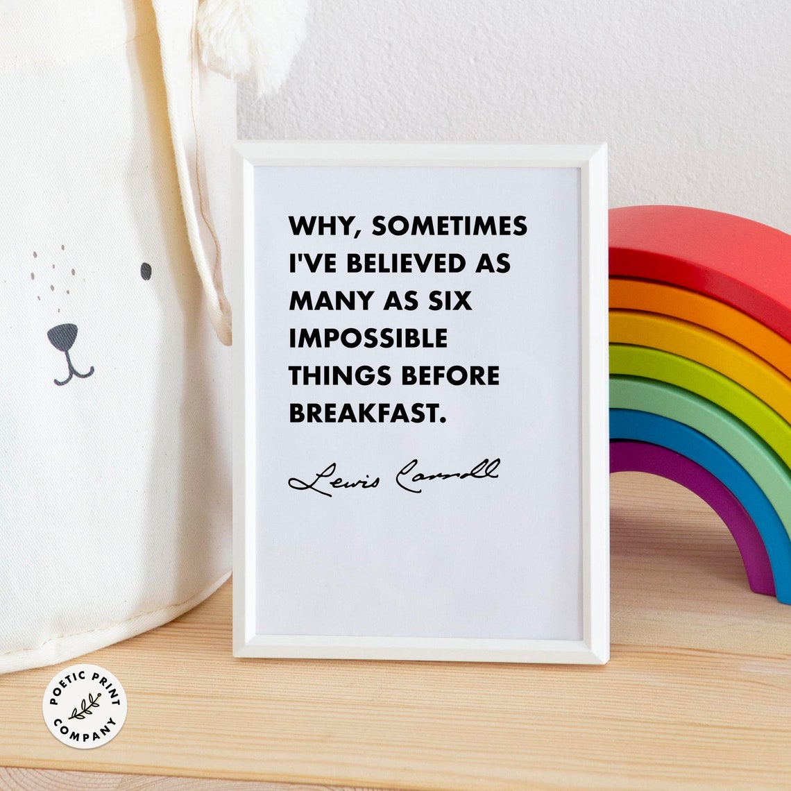 Lewis Carroll Six Impossible Things Nursery Black White Quote Poster - Image 6