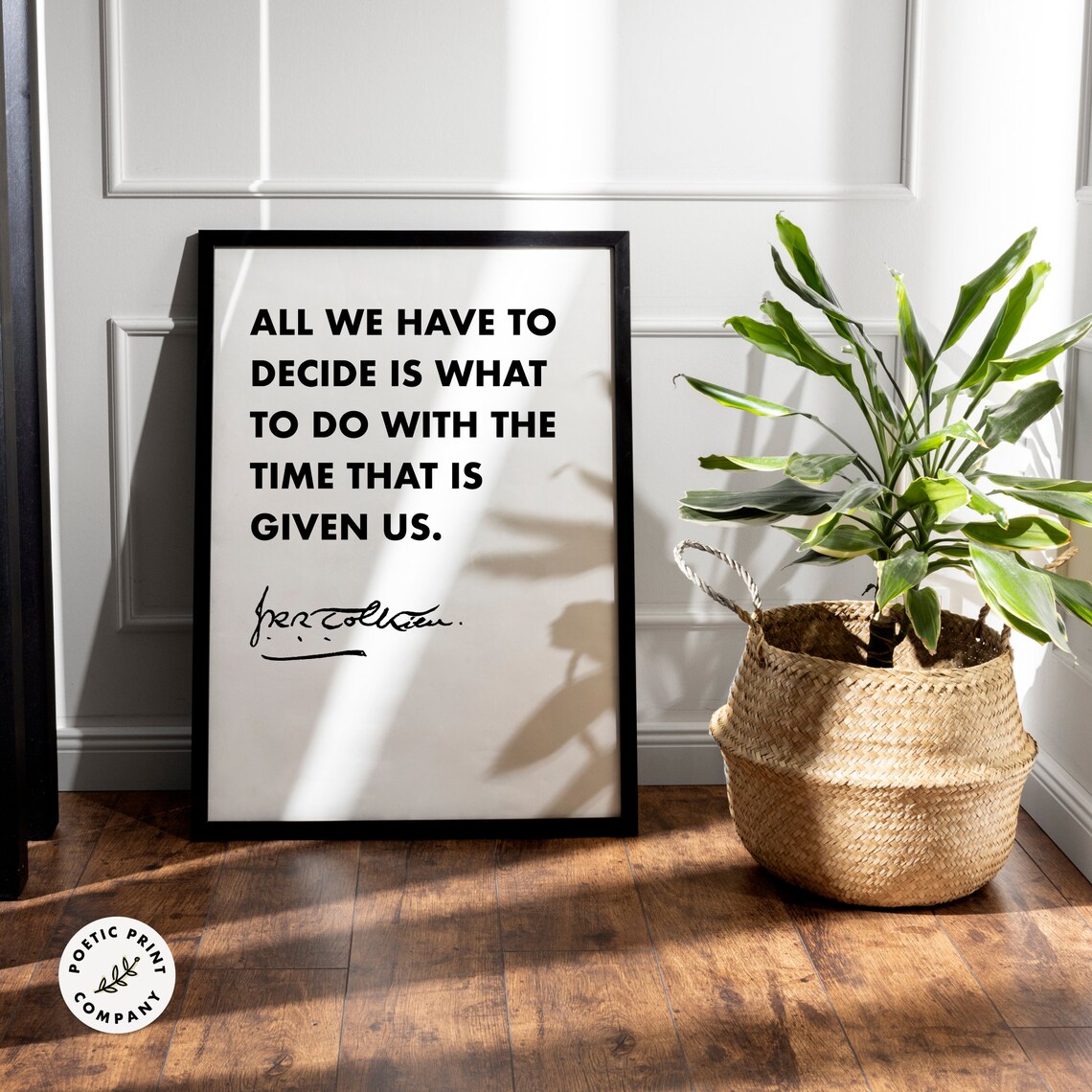 J.R.R. Tolkien All We Have To Decide Minimalist Black White Quote Poster - Image 2