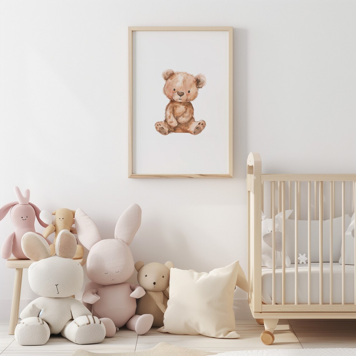 Cute Brown Teddy Bear Watercolor Baby Nursery Room Decor Print - Image 2