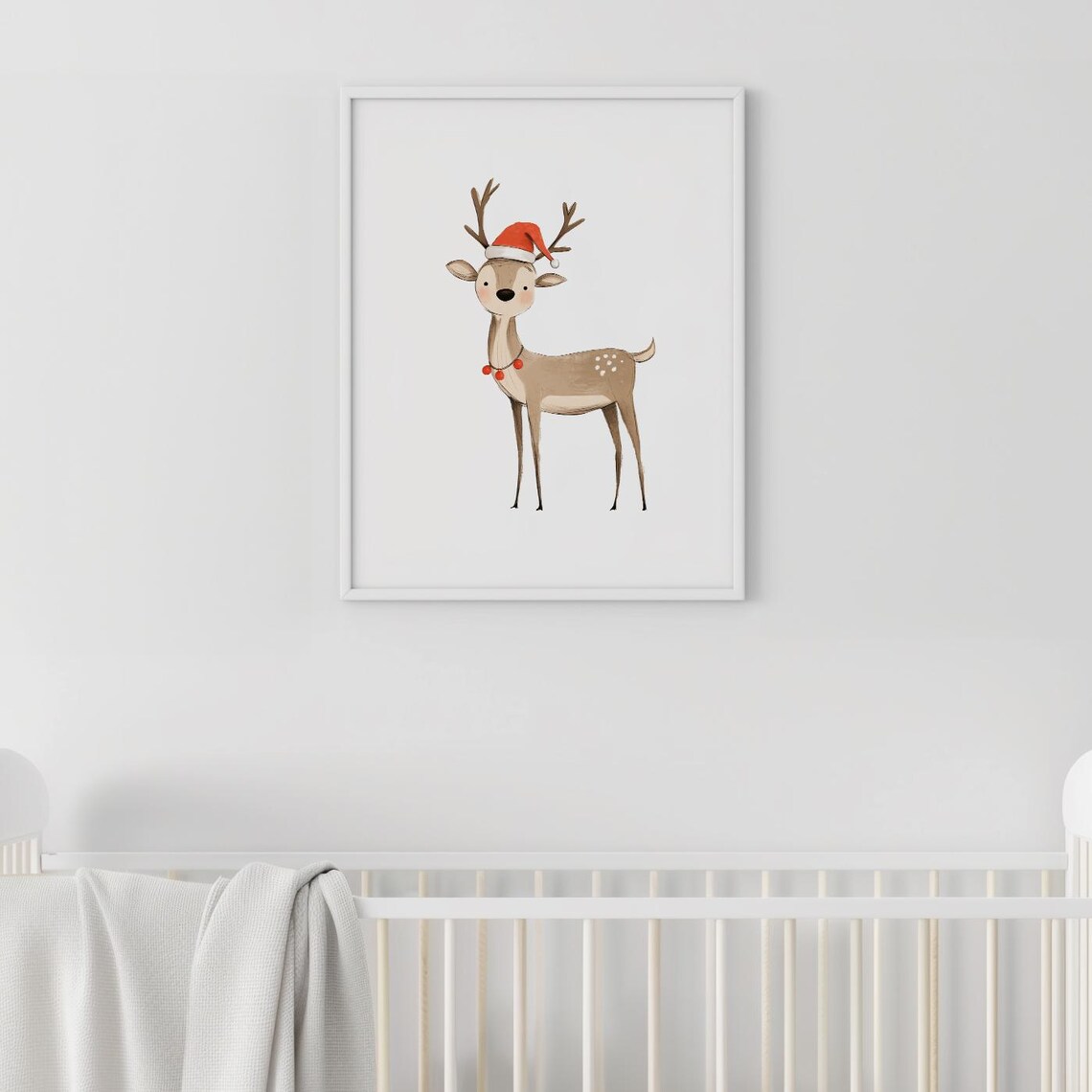 Cute Reindeer Santa Hat Berry Necklace Nursery Christmas Poster - Image 2