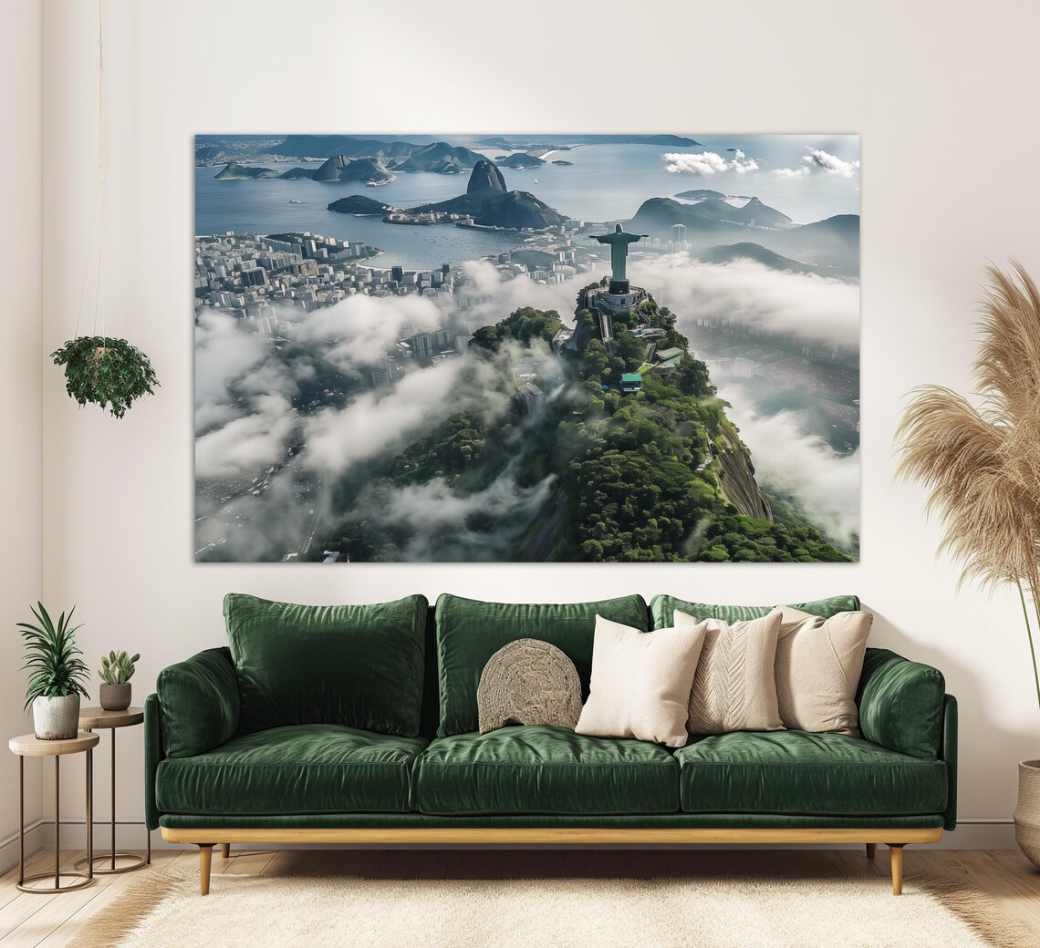 Christ the Redeemer Rio de Janeiro Aerial Clouds Brazil Landmark Travel Poster - Image 2