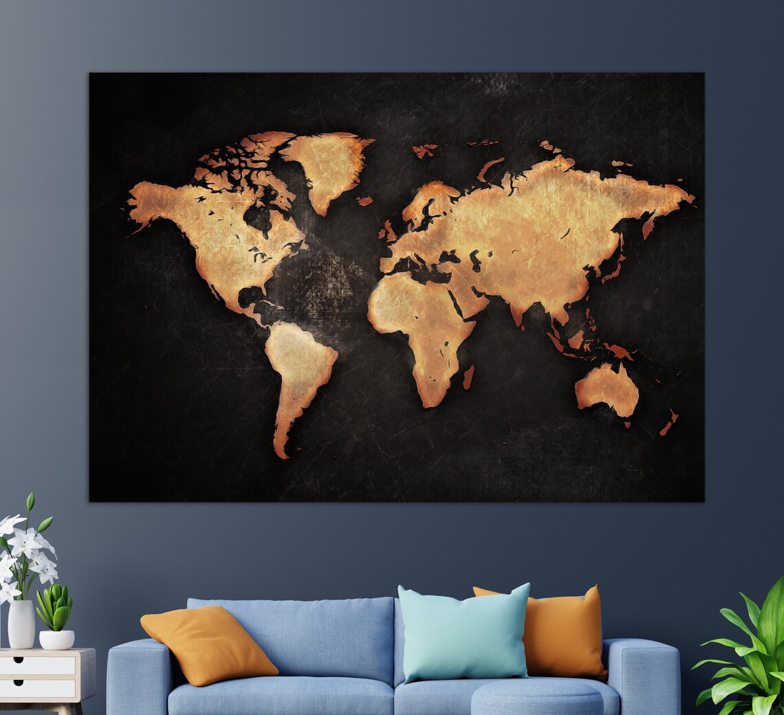 Grunge World Map, Travel Map Art Print