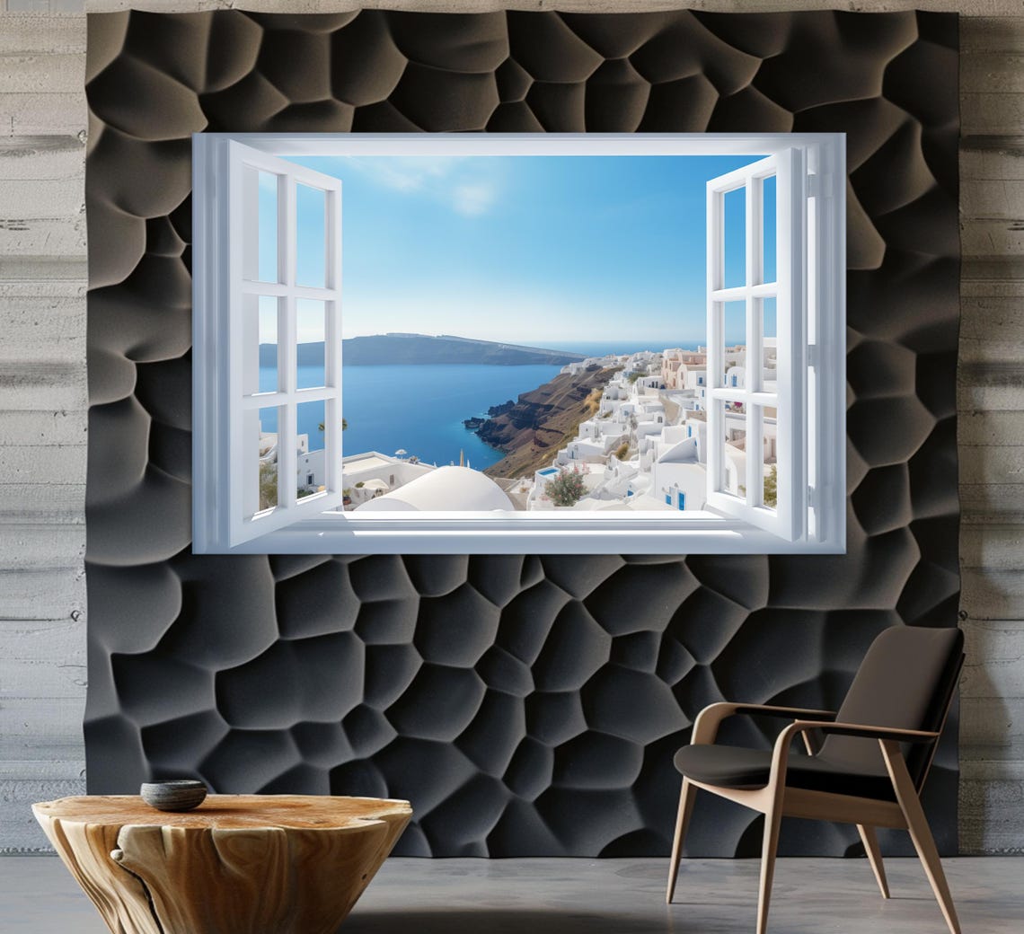 Window To Oia Village On Santorini Island Print Open Window Wall Art Greece Art - Image 3