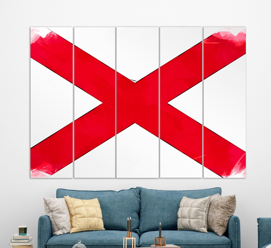 Alabama State Flag Crimson Cross Watercolor Patriotic Wall Art Poster - Image 2